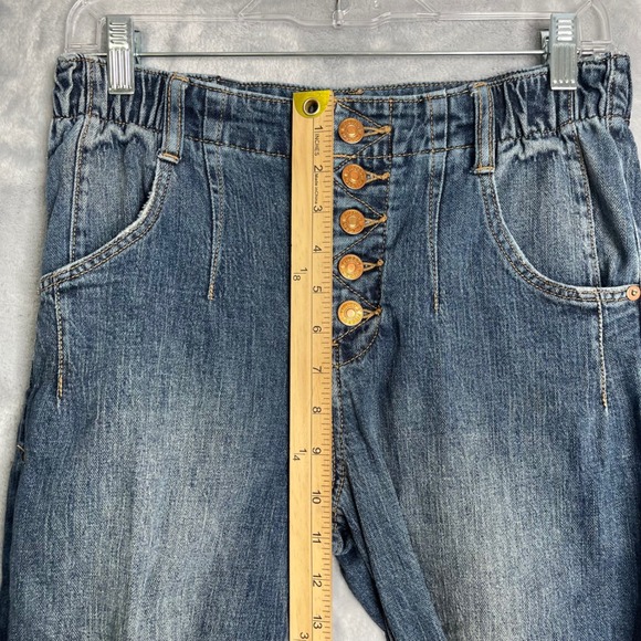 Pilcro The Arch Jeans Womens 25 Petite Blue Barrel Leg Distressed High Rise - Picture 8 of 10